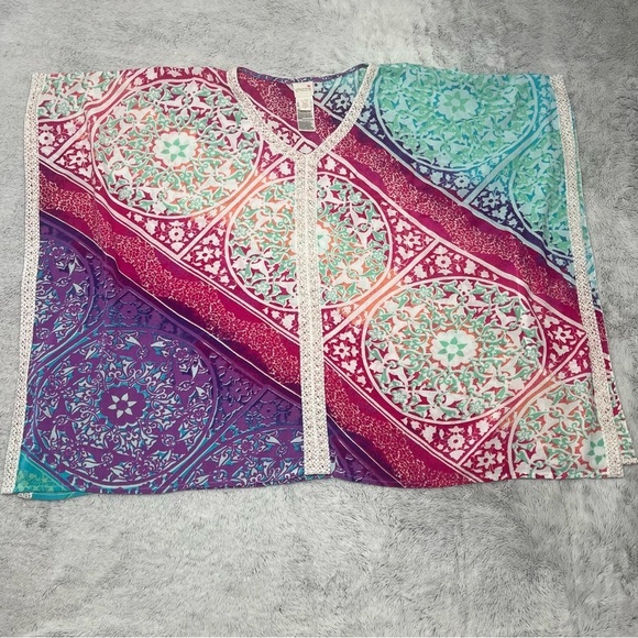Chicos Kaleidoscope Medallion Poncho Top Crochet Metallic‎ Boho Beach Blouse S/M - Picture 3 of 9